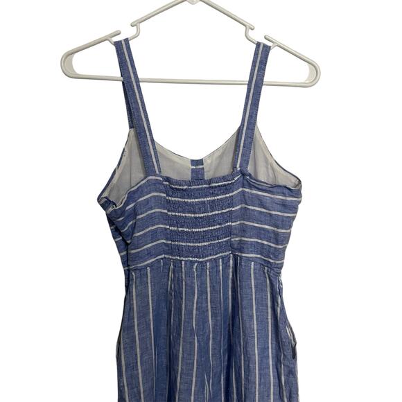 C&C California | Women's Beachy Blue White Stripe 100% Linen Capri Romper Sz 2 - Picture 5 of 6